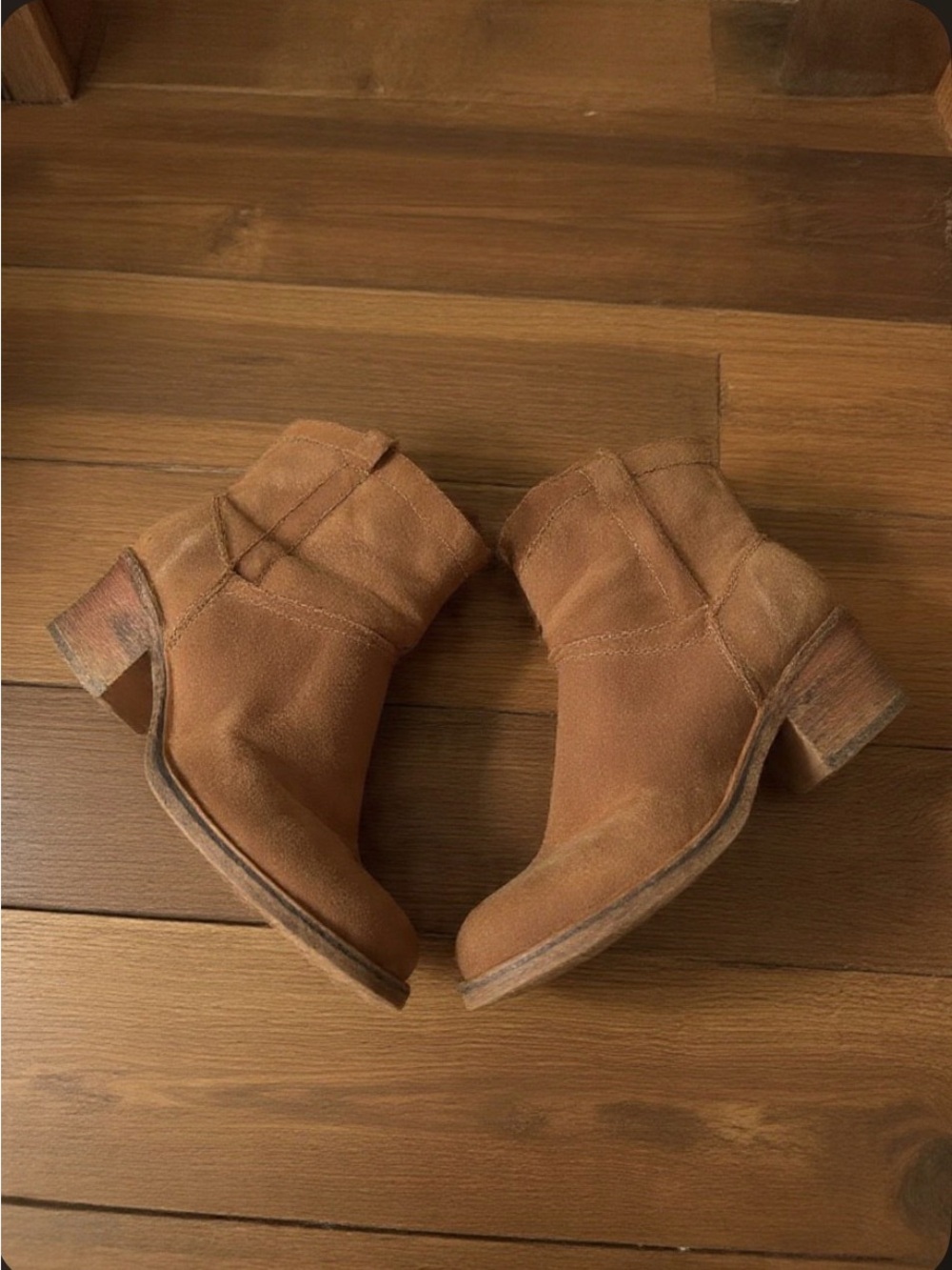 🍓 K9  Brown Suede Ankle Boots - Casual Block Heel